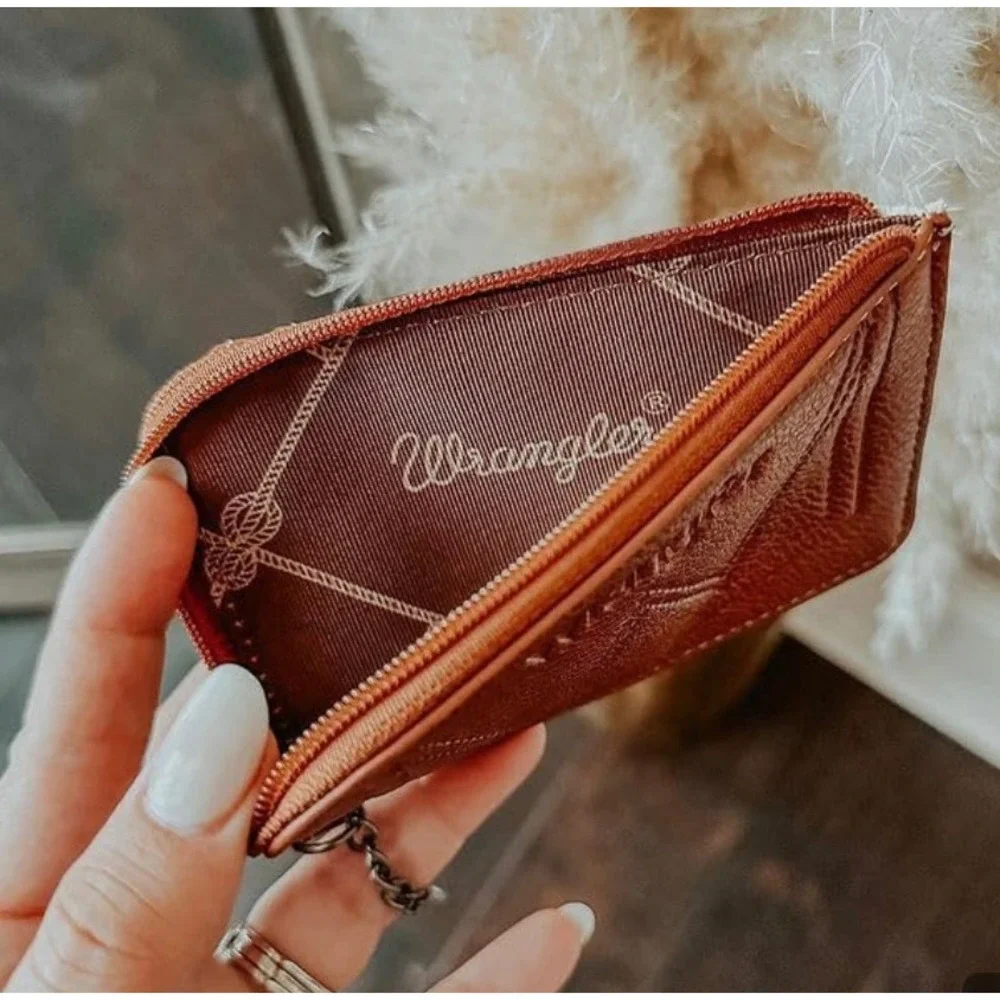 Wrangler Card Holder Wallet Womens OS Brown Southwestern Tribal Print Zipper New